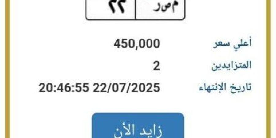 «م ص ر 22».. المرور تطرح التزايد على لوحة سيارة مميزة - بلس 48