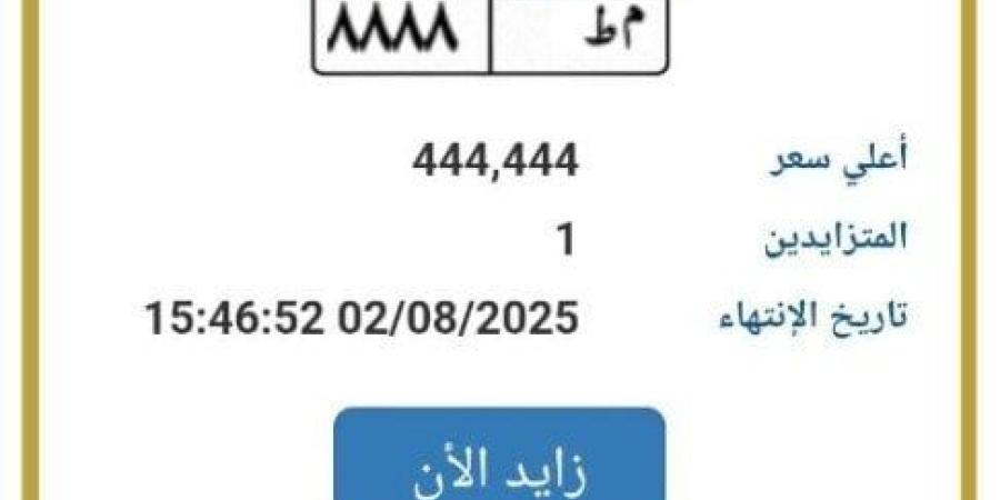 اقتربت من نصف مليون جنيه.. «المرور» تطرح لوحة سيارة مميزة للتزايد - بلس 48