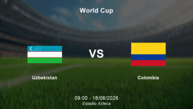 أوزبكستان ضد كولومبيا، الساعة 9:00 صباحًا، 18 يونيو 2026، دور المجموعات