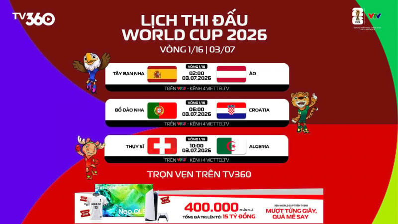 جدول مباريات كأس العالم 2026 والبث المباشر على قناة VTV في 3 يوليو.