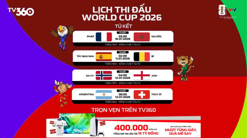جدول مباريات كأس العالم 2026 والبث المباشر على قناة VTV في 12 يوليو.